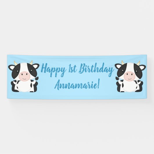 Banderoles Fête d'anniversaire de la vache bleu (Horizontal)