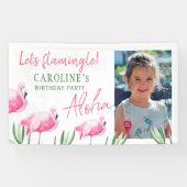 Banderoles Fête d'anniversaire de plage de flamingo rose trop (Horizontal)