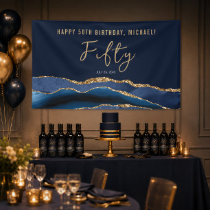 Banderoles Fête d'anniversaire des 50 ans Élégant Bleu Nuit O