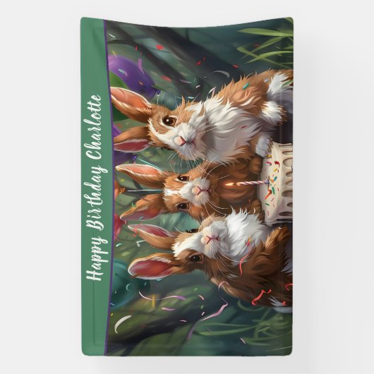 Banderoles Fête d'anniversaire des lapins de bois (Verticale)