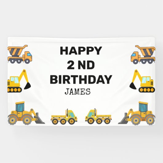 Banderoles Fête d'anniversaire du camion de construction (Horizontal)