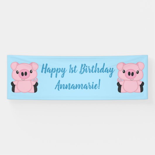 Banderoles Fête d'anniversaire du cochon bleu (Horizontal)