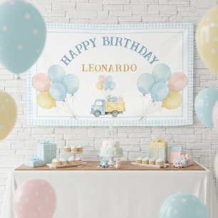 Banderoles Fête d'anniversaire du garçon au camion à benne