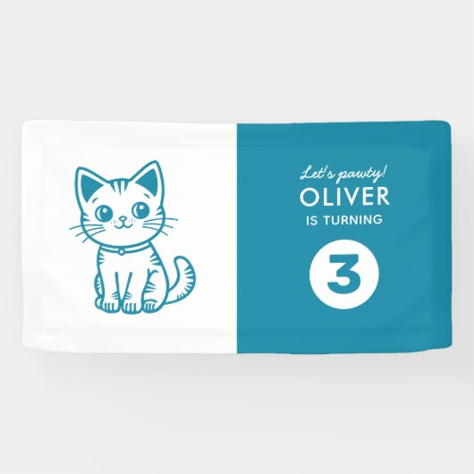 Banderoles Fête d'anniversaire du garçon avec chaton de coule (Horizontal)