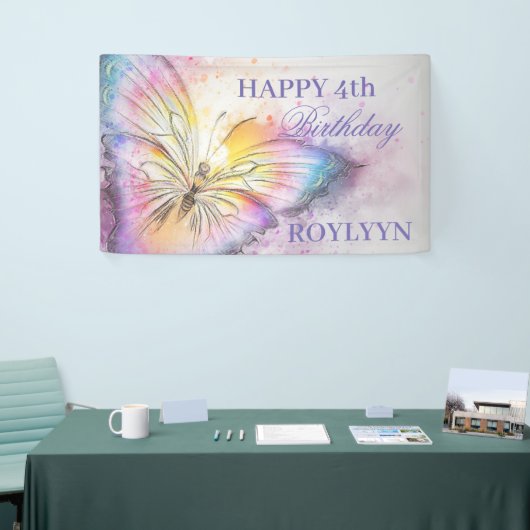 Banderoles Fête d'anniversaire du papillon couleur pâle à l'e (Salon professionnel)