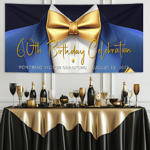Banderoles Fête d'anniversaire en smoking or bleu pour hommes