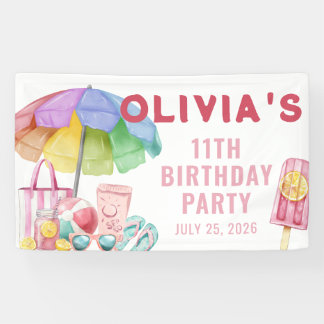 Banderoles Fête d'anniversaire fille d'été piscine aquarelle