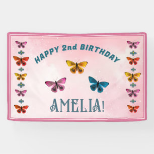 Banderoles Fête d'anniversaire Fille Papillon Mignon Fleurs