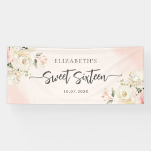 Banderoles Fête d'anniversaire florale rose aquarelle Sweet 1