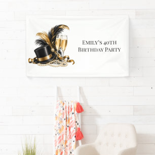 Banderoles Fête d'anniversaire Gatsby 1920 Noir & Or Bienvenu