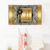 Banderoles Fête d'anniversaire Gold Argent Black Bow (En situation)