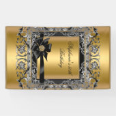 Banderoles Fête d'anniversaire Gold Argent Black Bow (Horizontal)