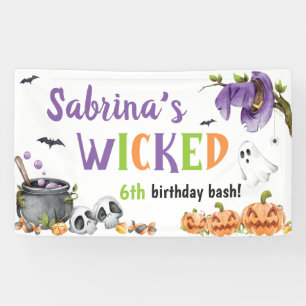 Banderoles Fête d'anniversaire Halloween Chat Sorcière Méchan