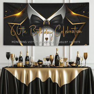 Banderoles Fête d'anniversaire homme en noir et or