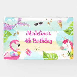 Banderoles Fête d'anniversaire Licorne Sirène Flamant Rose Pi