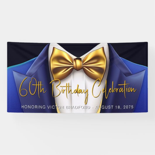 Banderoles Fête d'anniversaire Mens Royal Blue Gold Tuxedo (Horizontal)