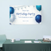 Banderoles Fête d'anniversaire moderne blanche et bleue (Salon professionnel)