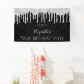 Banderoles Fête d'anniversaire noir argent parties scintillan (En situation)