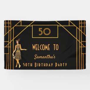 Banderoles fête d'anniversaire or noir 1920's Gatsby