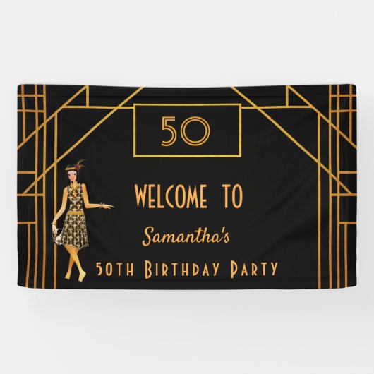 Banderoles fête d'anniversaire or noir 1920's Gatsby (Horizontal)