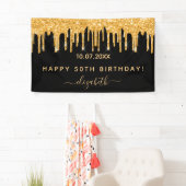 Banderoles fête d'anniversaire parties scintillant d'or noir  (En situation)