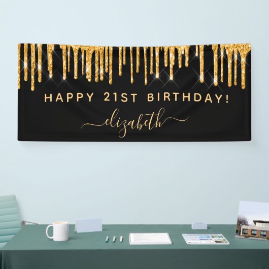 Banderoles fête d'anniversaire parties scintillant d'or noir  (Salon professionnel)