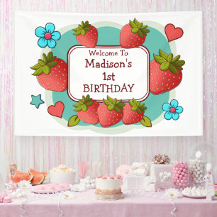 Banderoles Fête d'anniversaire personnalisée aux fraises