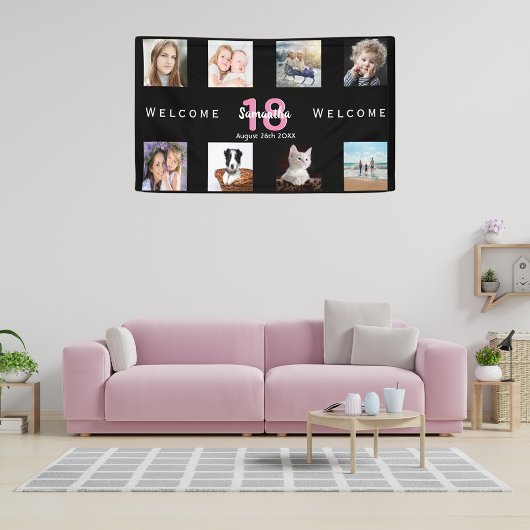 Banderoles fête d'anniversaire photo collage fille noir