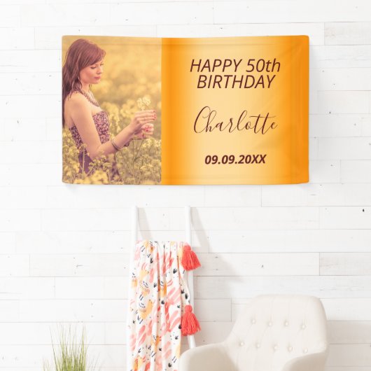 Banderoles fête d'anniversaire photo personnalisée or glam mo (En situation)
