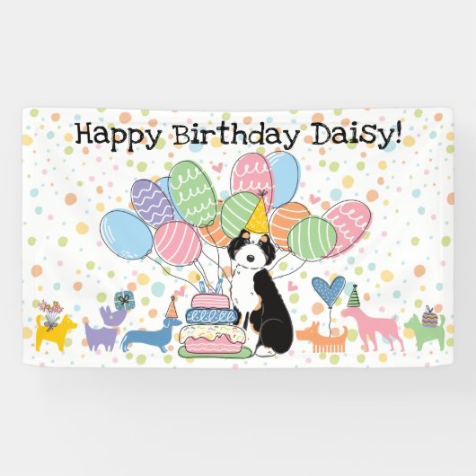Banderoles Fête d'anniversaire pour chien Aussiedoodle tricol (Horizontal)