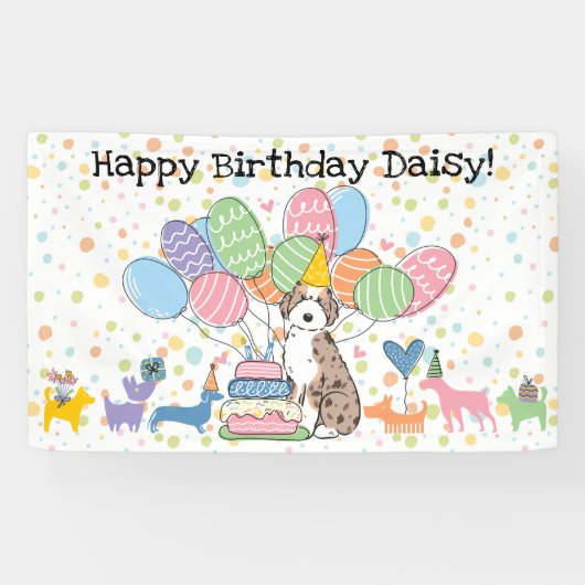 Banderoles Fête d'anniversaire pour chien Red Merle Tan Aussi (Horizontal)