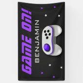 Banderoles Fête d'anniversaire pourpre de jeu vidéo (Vertical)