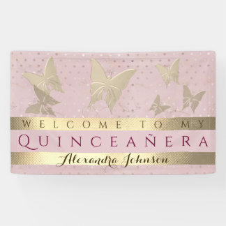Banderoles Fête d'anniversaire Quinceanera rose et or