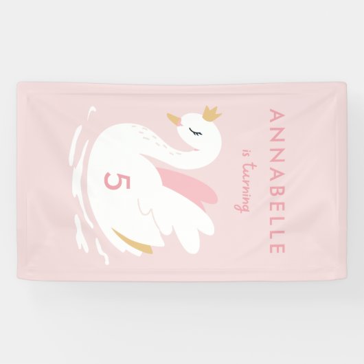 Banderoles Fête d'anniversaire rose girly mignonne cygne élég (Horizontal)