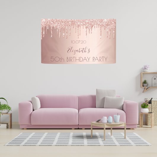 Banderoles Fête d'anniversaire rose gouttes de parties scinti