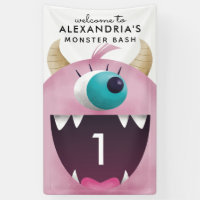 Fête d'anniversaire rose mignonne de monstre tout