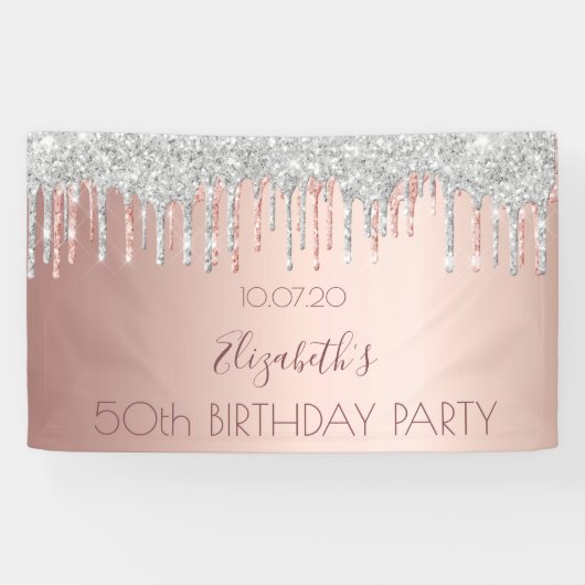 Banderoles Fête d'anniversaire rose or parties scintillant ar (Horizontal)