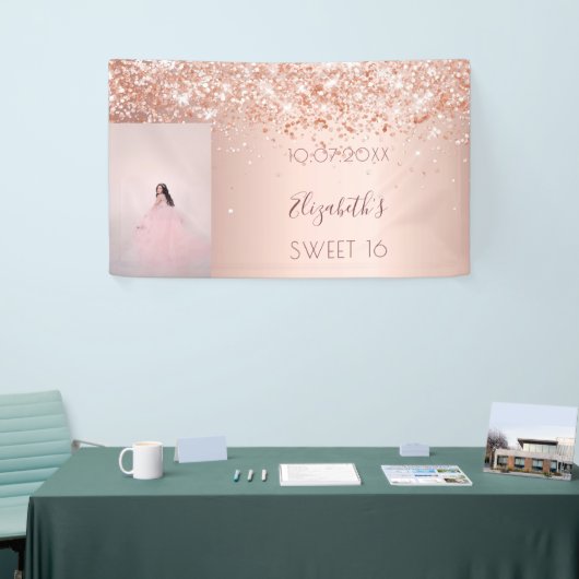 Banderoles fête d'anniversaire rose or parties scintillant ph (Salon professionnel)