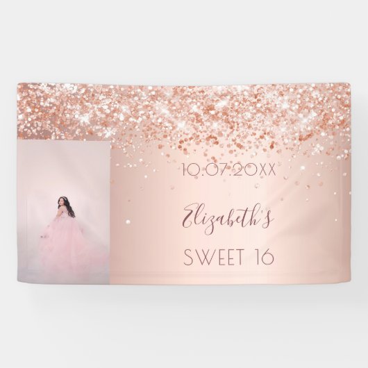 Banderoles fête d'anniversaire rose or parties scintillant ph (Horizontal)