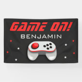 Banderoles Fête d'anniversaire rouge de jeu vidéo (Horizontal)