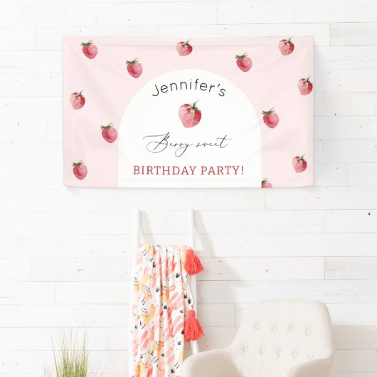 Banderoles Fête d'anniversaire sucrée aux fraises (En situation)