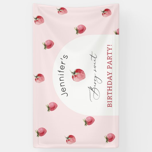 Banderoles Fête d'anniversaire sucrée aux fraises (Vertical)