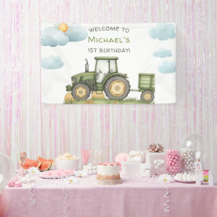 Banderoles Fête d'anniversaire tracteur vert moderne 1ère ann