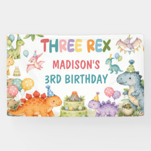 Banderoles Fête d'anniversaire Trois Rex Dinosaure 3 ans