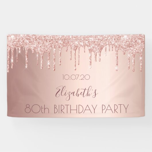 Banderoles Fête de 80e anniversaire blush rose gouttes d'or (Horizontal)