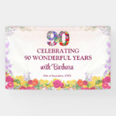 Banderoles Fête de 90e anniversaire Floral Élégant / 90 Ans (Horizontal)