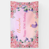 Banderoles Fête de 90e anniversaire violet rose fleurons de j (Vertical)