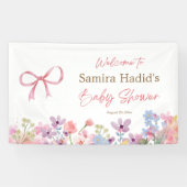 Banderoles Fête de bébé fille arc-en-ciel rose aquarelle (Horizontal)