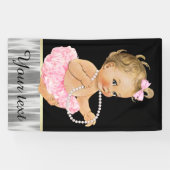 Banderoles Fête de bébé fille perle tutu rose (Horizontal)