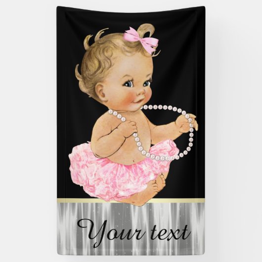 Banderoles Fête de bébé fille perle tutu rose (Vertical)